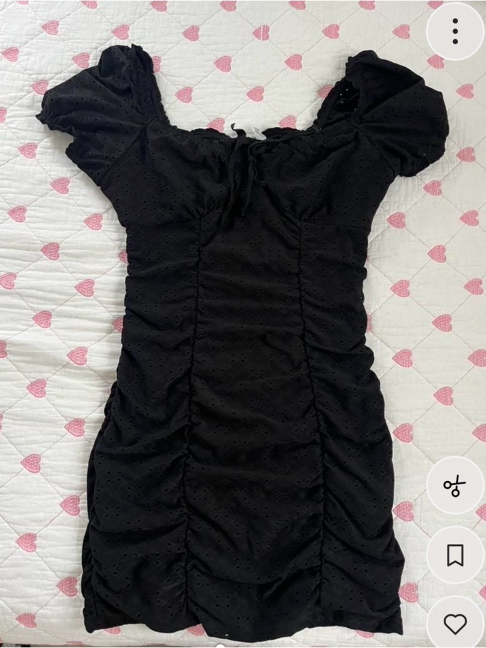 H&M Divided Black Eyelet Ruched Mini Dress - Picture 4 of 6